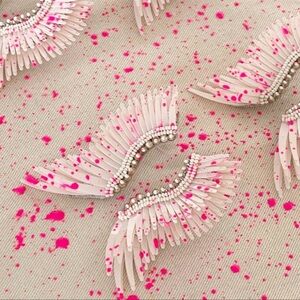 Mignonne Gavigan White With Pink Splatter Midi Madeline  Wing Statement Earrings